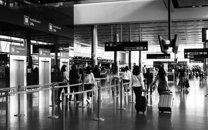 Travelers in an airport terminal