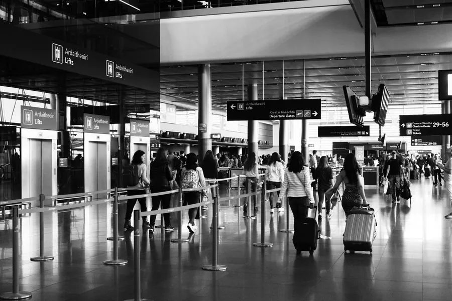 Travelers in an airport terminal